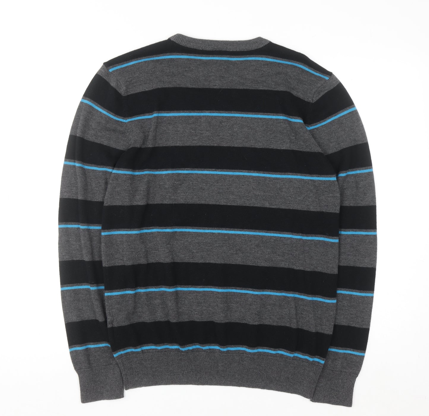 John Devin Men's Grey Striped Cotton Acrylic Pullover Jumper M