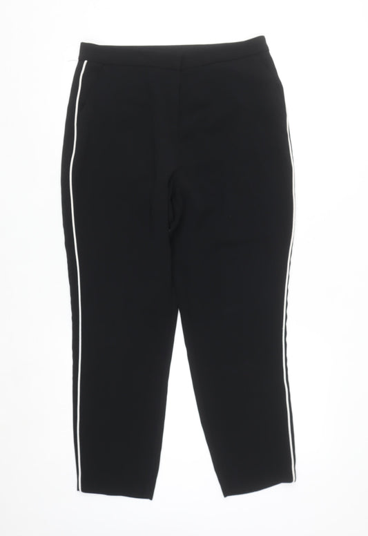 Dunnes Stores Women Black Size 12 Straight Leg Trousers with Side Stripe