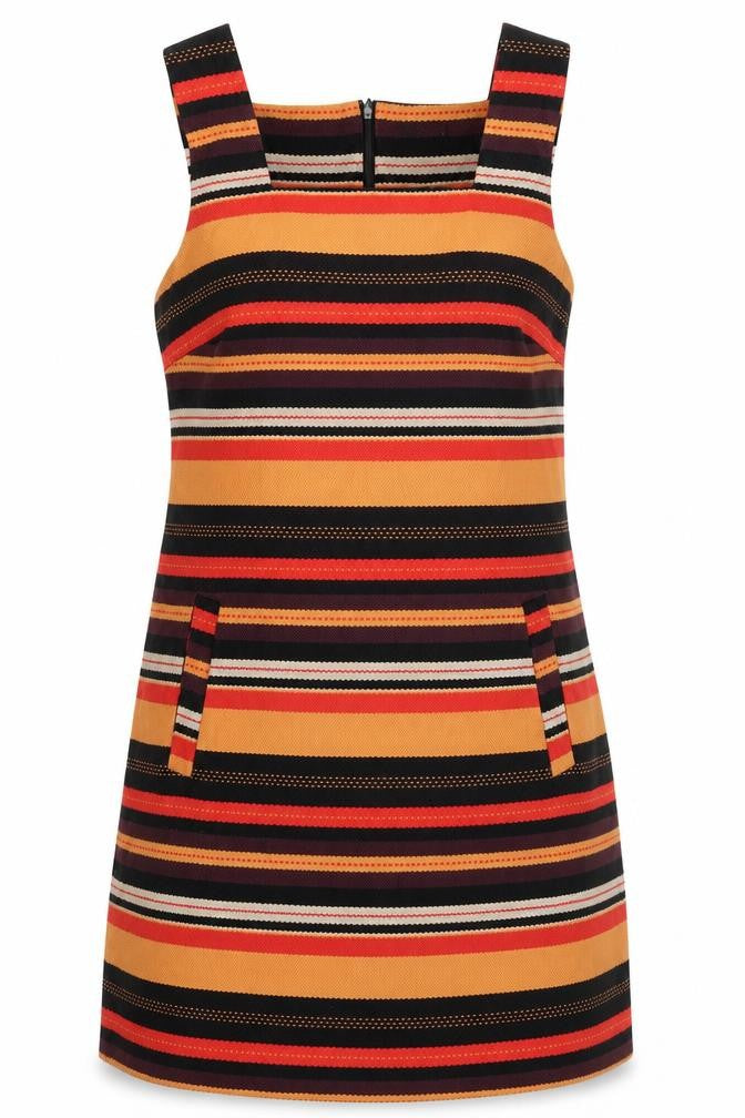 Front view of M&Co Women’s Multicoloured Stripe Shift Dress, size UK 18, Sleeveless