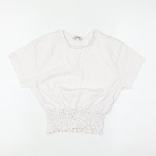 Primark Girls White 12-13 Years Cropped Cotton T-Shirt