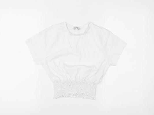 Primark Girls White 12-13 Years Cropped Cotton T-Shirt