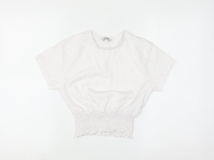 Primark Girls White 12-13 Years Cropped Cotton T-Shirt