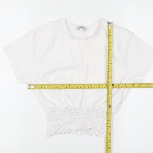 Primark Girls White 12-13 Years Cropped Cotton T-Shirt