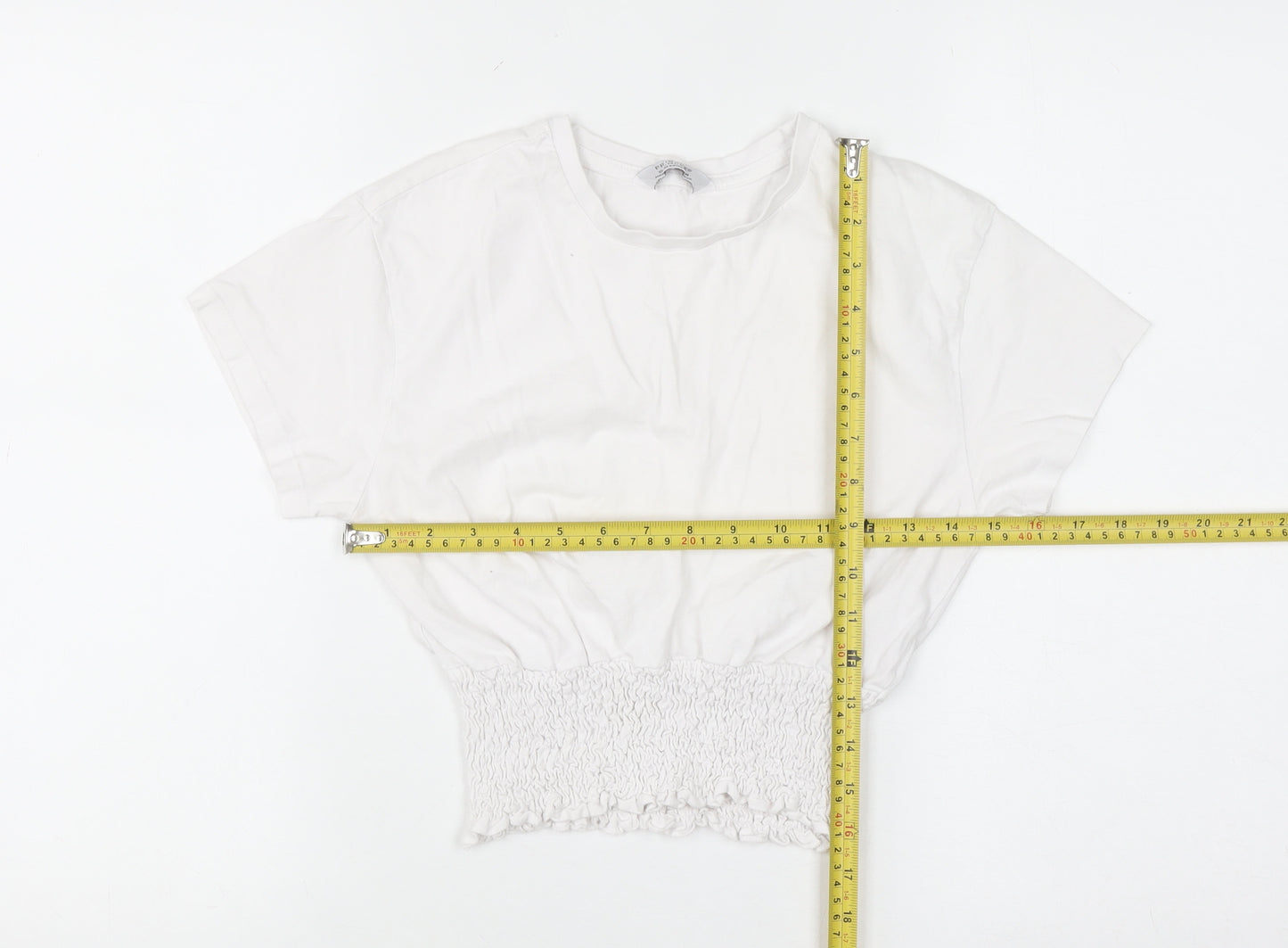 Primark Girls White 12-13 Years Cropped Cotton T-Shirt
