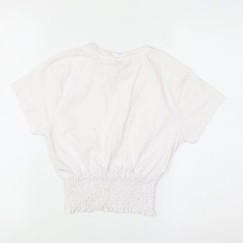 Primark Girls White 12-13 Years Cropped Cotton T-Shirt