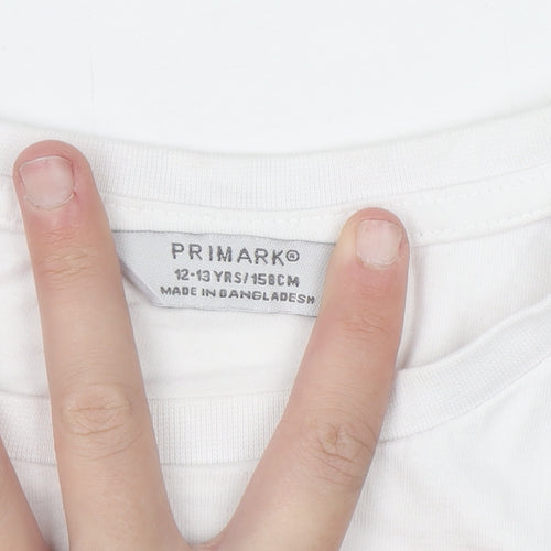 Primark Girls White 12-13 Years Cropped Cotton T-Shirt