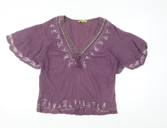 Willow Blossom Women’s Purple Cotton Embroidered Tunic Blouse Size 18