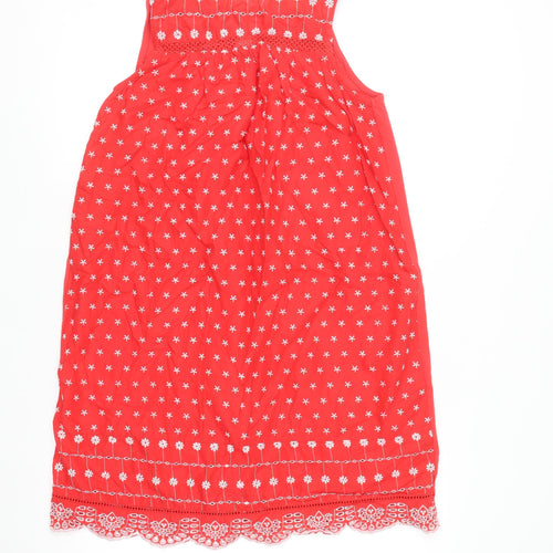 Next Women Red Cotton Embroidered Shift Dress Size 10 Summer Casual