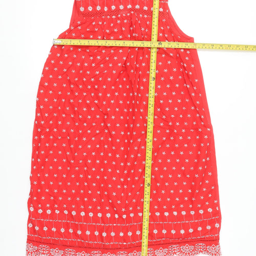 Next Women Red Cotton Embroidered Shift Dress Size 10 Summer Casual