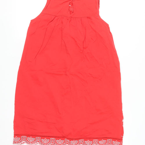 Next Women Red Cotton Embroidered Shift Dress Size 10 Summer Casual
