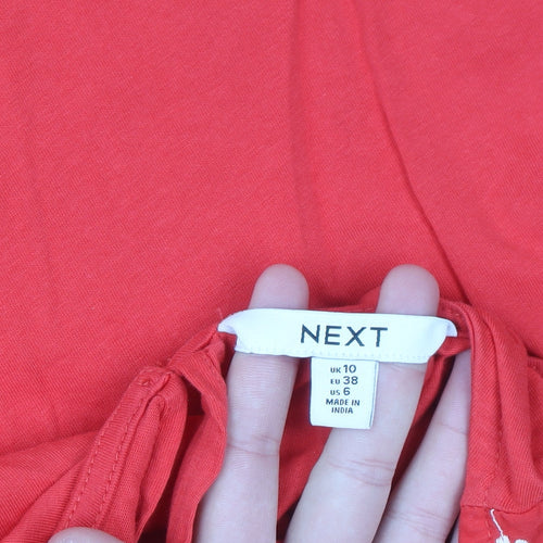 Next Women Red Cotton Embroidered Shift Dress Size 10 Summer Casual