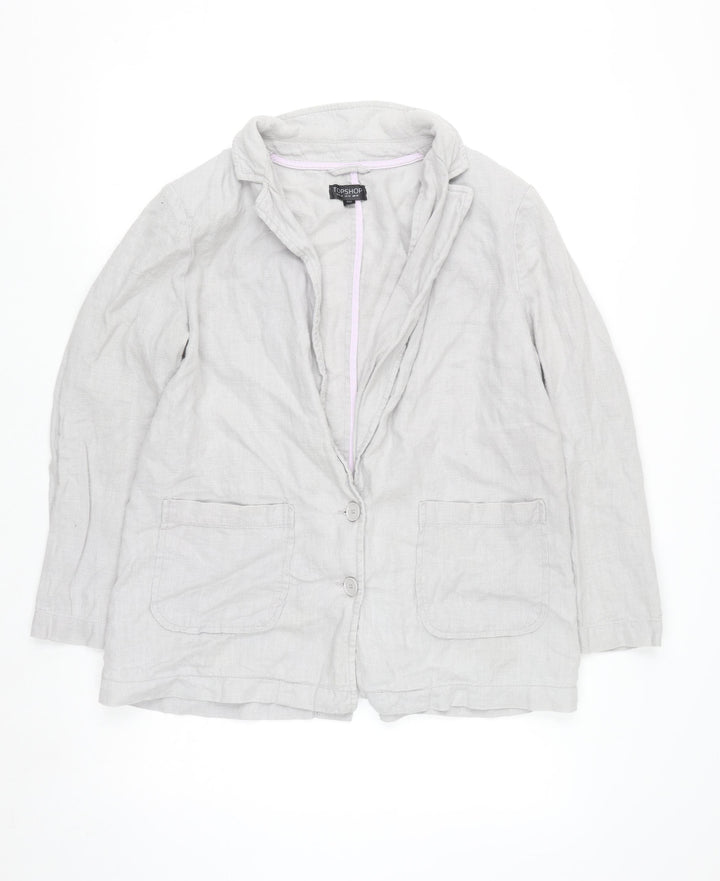 Topshop Women’s Grey Linen Blazer Jacket Size 14