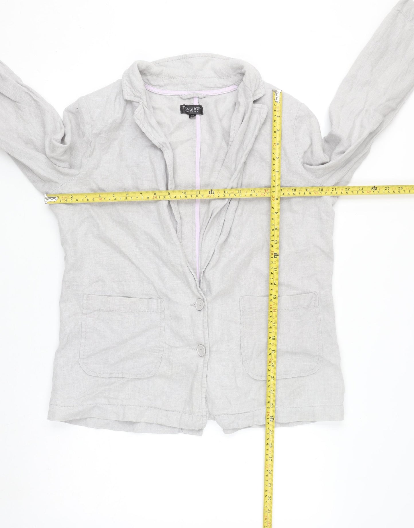 Topshop Women’s Grey Linen Blazer Jacket Size 14