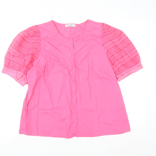 Gallery Women's Pink Short Sleeve Button Tunic Blouse Size 16