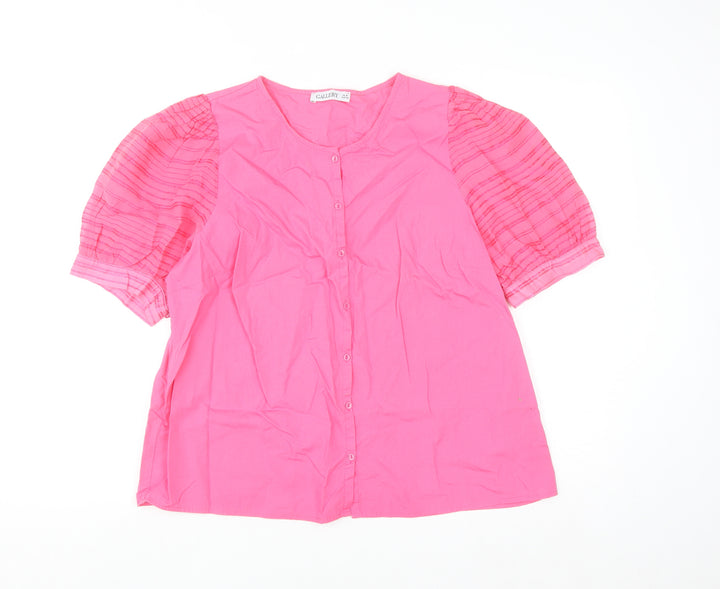 Gallery Women's Pink Short Sleeve Button Tunic Blouse Size 16