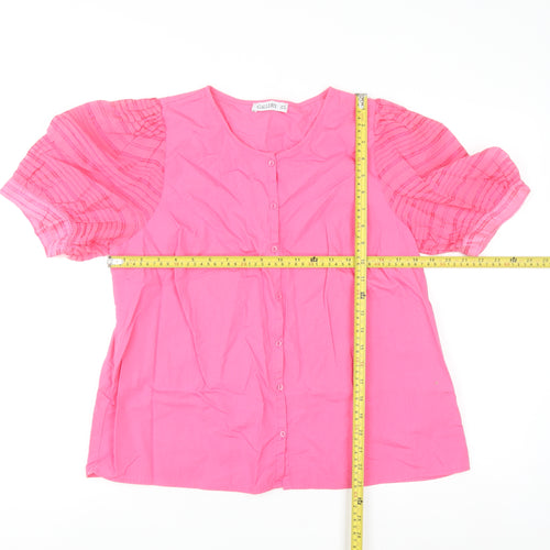 Gallery Women's Pink Short Sleeve Button Tunic Blouse Size 16