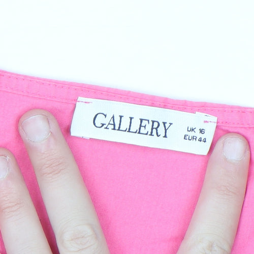 Gallery Women's Pink Short Sleeve Button Tunic Blouse Size 16