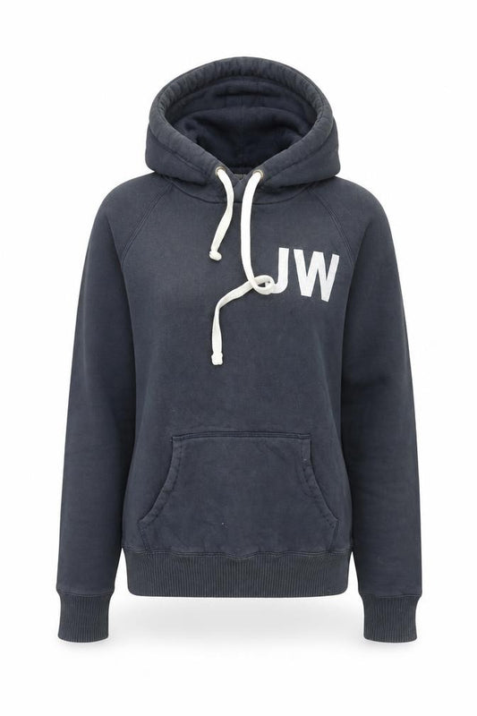 Front view of Jack Wills Women's Navy Blue Pullover Hoodie, size 8, Cotton Blend
