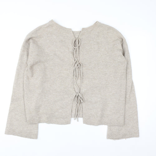 Noisy May Women Beige Knit Reversible Tie Cardigan Size S