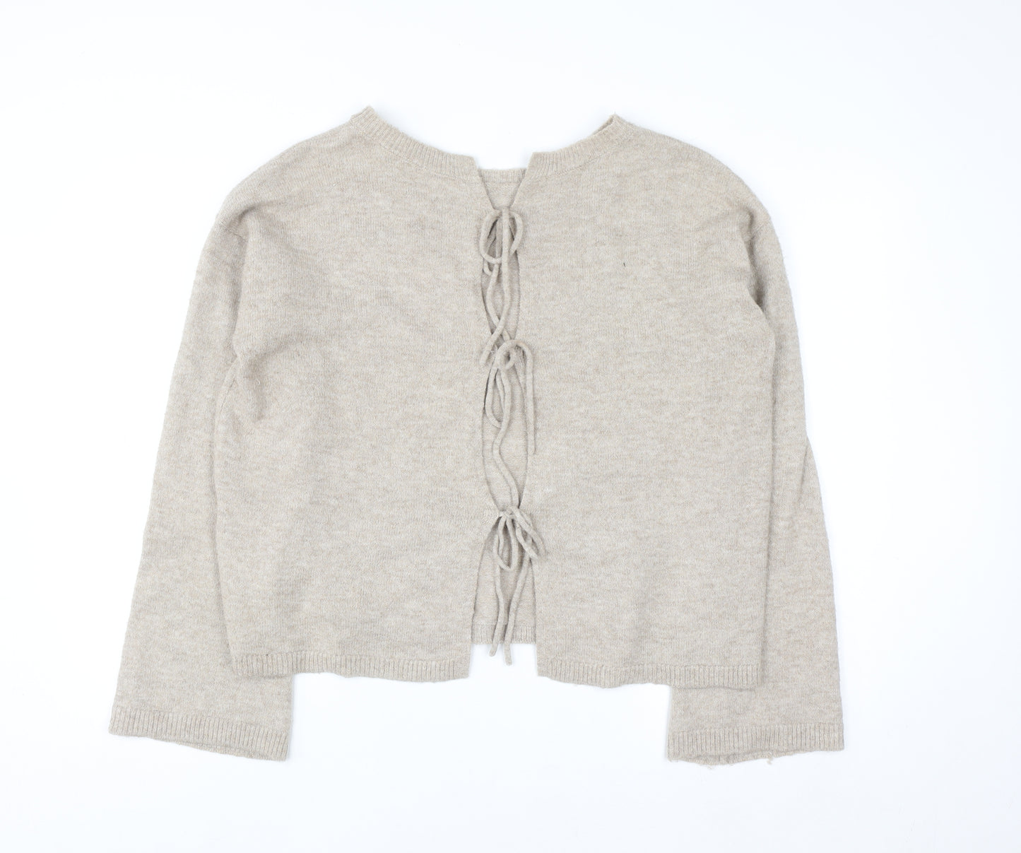 Noisy May Women Beige Knit Reversible Tie Cardigan Size S