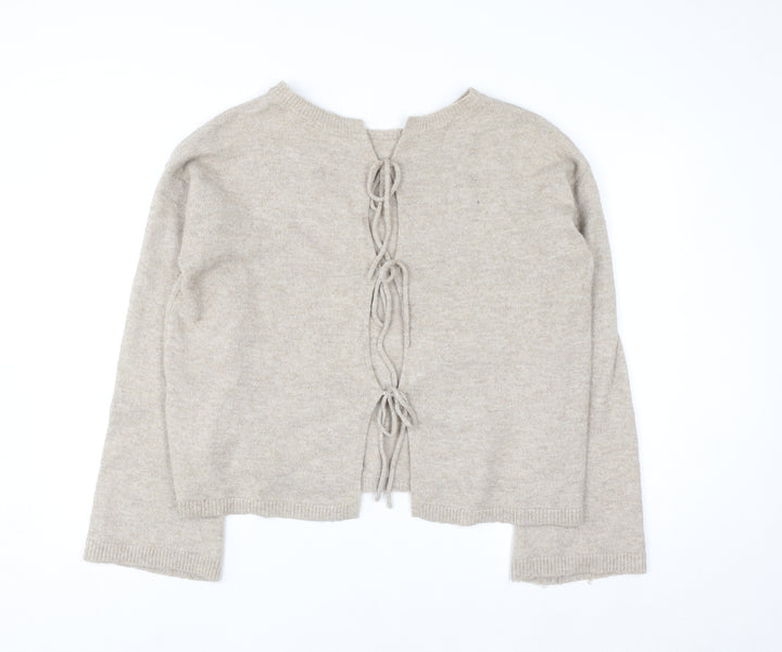 Noisy May Women Beige Knit Reversible Tie Cardigan Size S