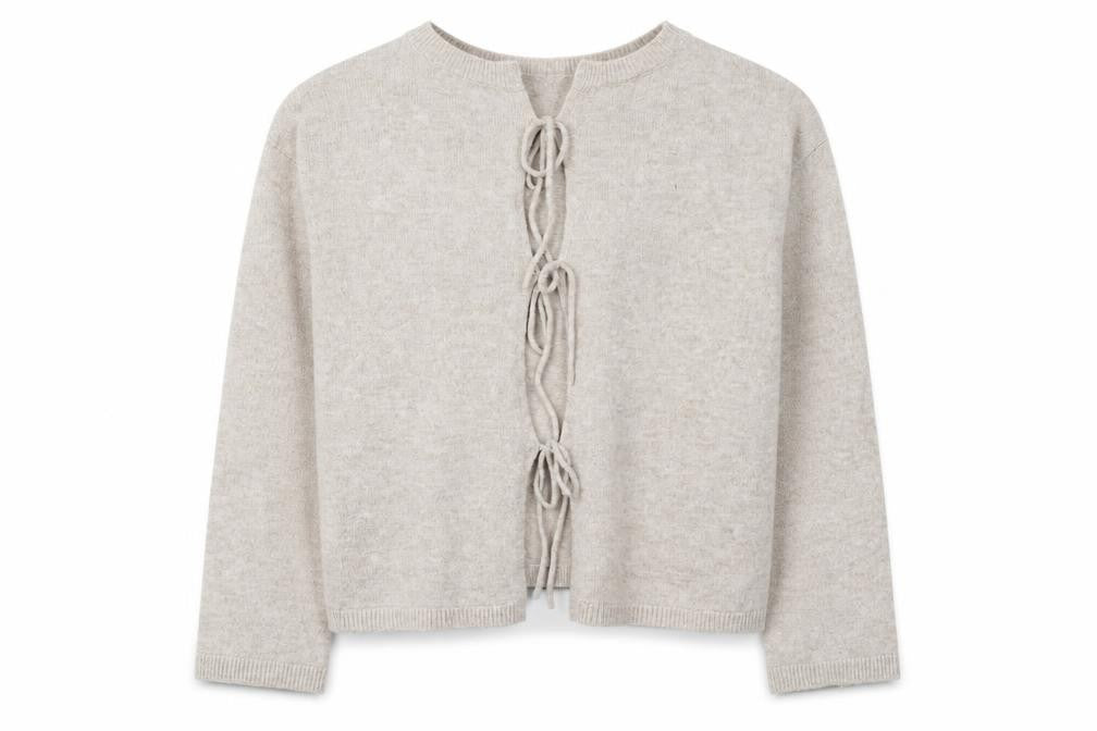 Noisy May Women Beige Knit Reversible Tie Cardigan Size S