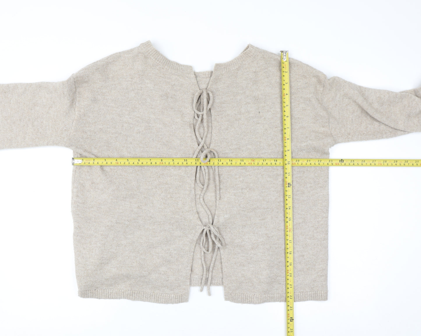 Noisy May Women Beige Knit Reversible Tie Cardigan Size S