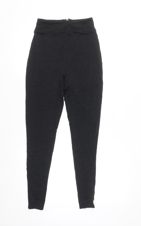 Oh Polly Womens Black UK 6 High Rise Sequin Ankle Leggings