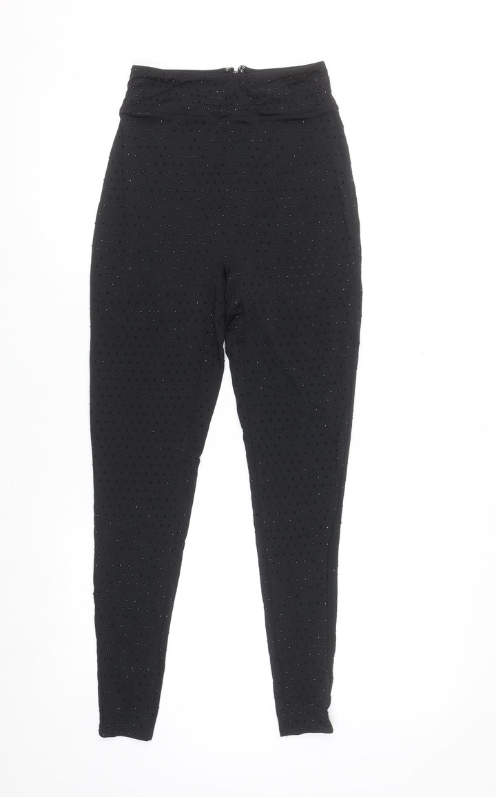 Oh Polly Womens Black UK 6 High Rise Sequin Ankle Leggings