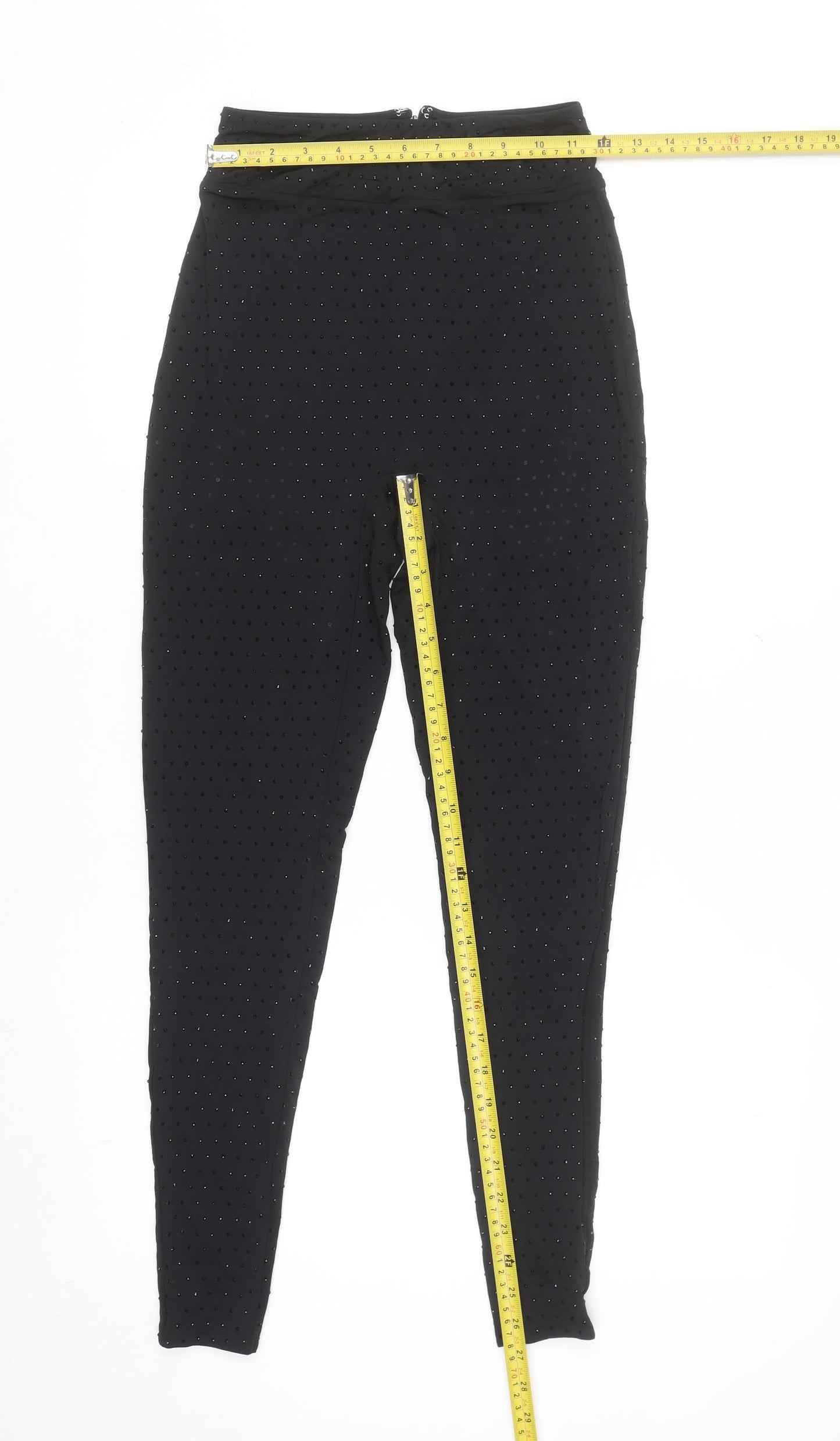 Oh Polly Womens Black UK 6 High Rise Sequin Ankle Leggings