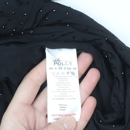 Oh Polly Womens Black UK 6 High Rise Sequin Ankle Leggings