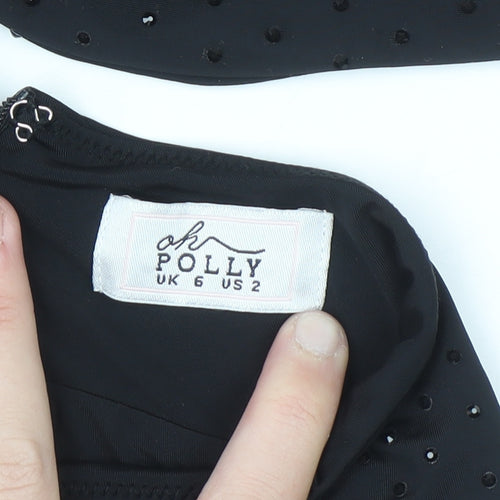 Oh Polly Womens Black UK 6 High Rise Sequin Ankle Leggings