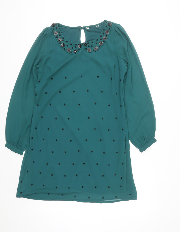 Yumi Women Green Size 14 Beaded Peter Pan Collar Shift Dress