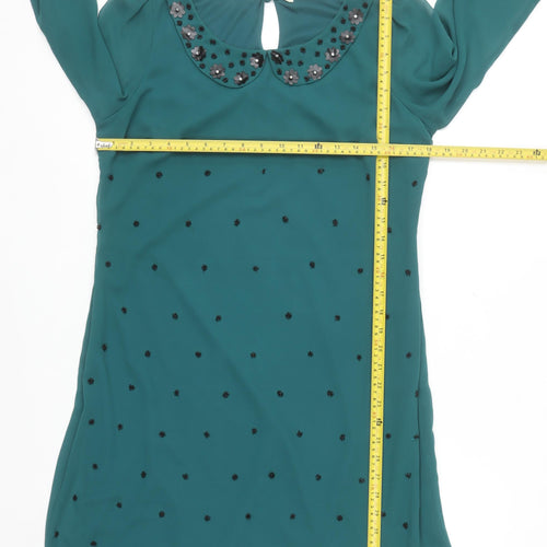 Yumi Women Green Size 14 Beaded Peter Pan Collar Shift Dress
