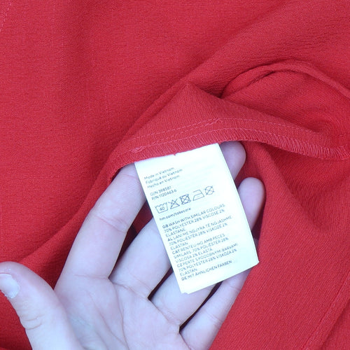 H&M Women Red Shift Dress Size 18 V-Neck Long Sleeve Woven