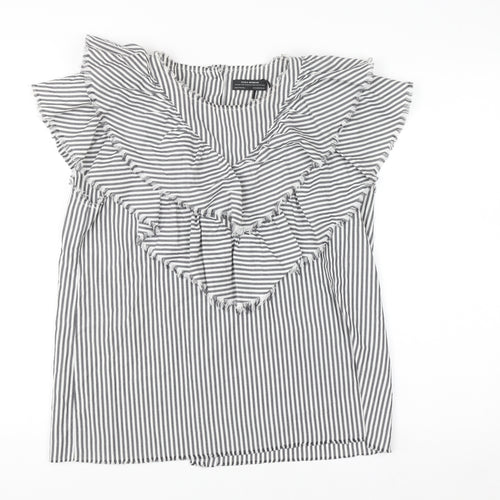 Zara Woman Black Striped Ruffle Sleeveless Blouse Size S