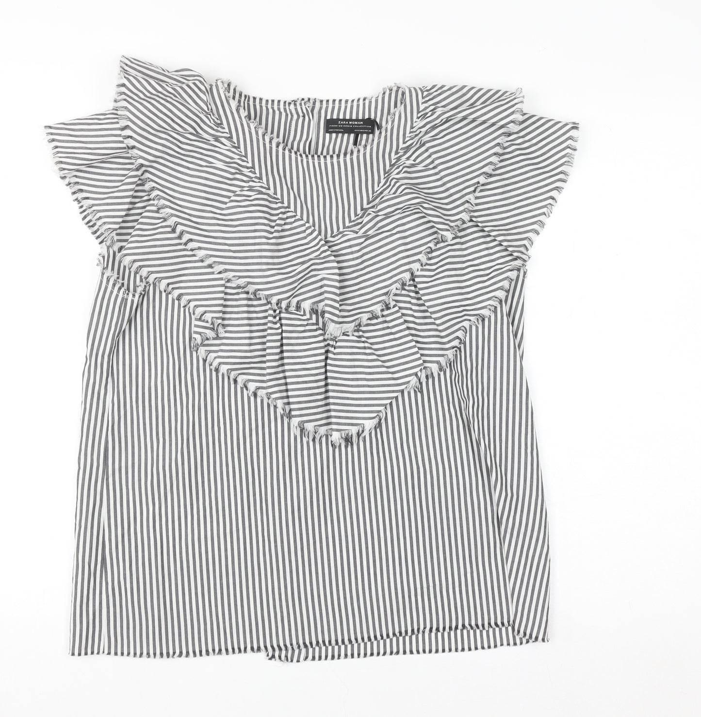 Zara Woman Black Striped Ruffle Sleeveless Blouse Size S
