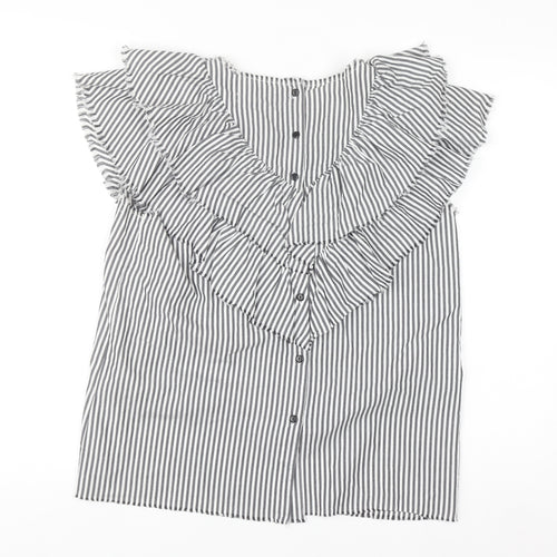 Zara Woman Black Striped Ruffle Sleeveless Blouse Size S