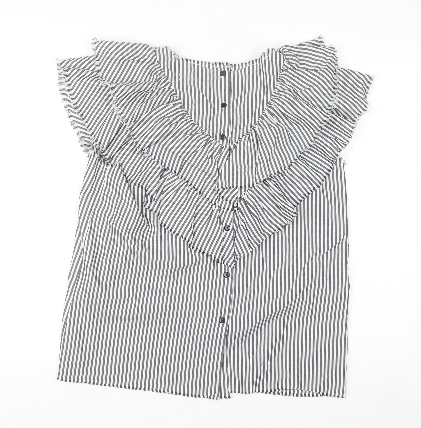 Zara Woman Black Striped Ruffle Sleeveless Blouse Size S