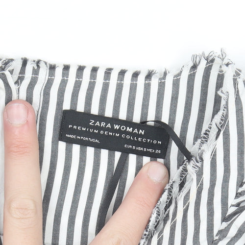 Zara Woman Black Striped Ruffle Sleeveless Blouse Size S