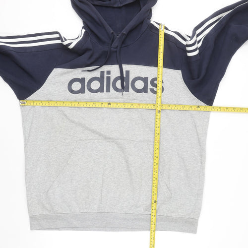 Adidas Men's Grey XL Pullover Hoodie with Logo and Stripe Detail