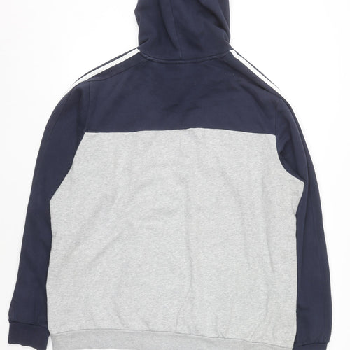 Adidas Men's Grey XL Pullover Hoodie with Logo and Stripe Detail