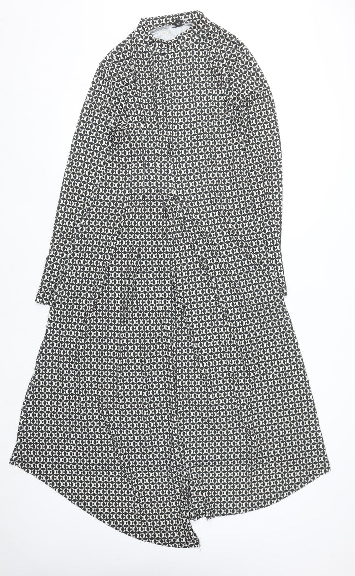 River Island Women Black Geometric Midi Shirt Dress Size 14