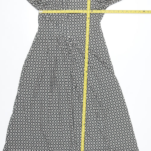 River Island Women Black Geometric Midi Shirt Dress Size 14