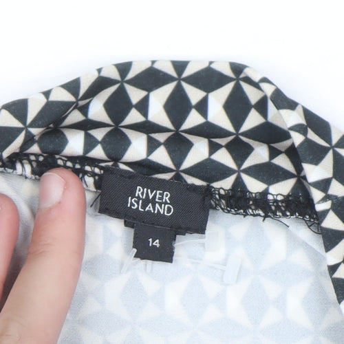 River Island Women Black Geometric Midi Shirt Dress Size 14