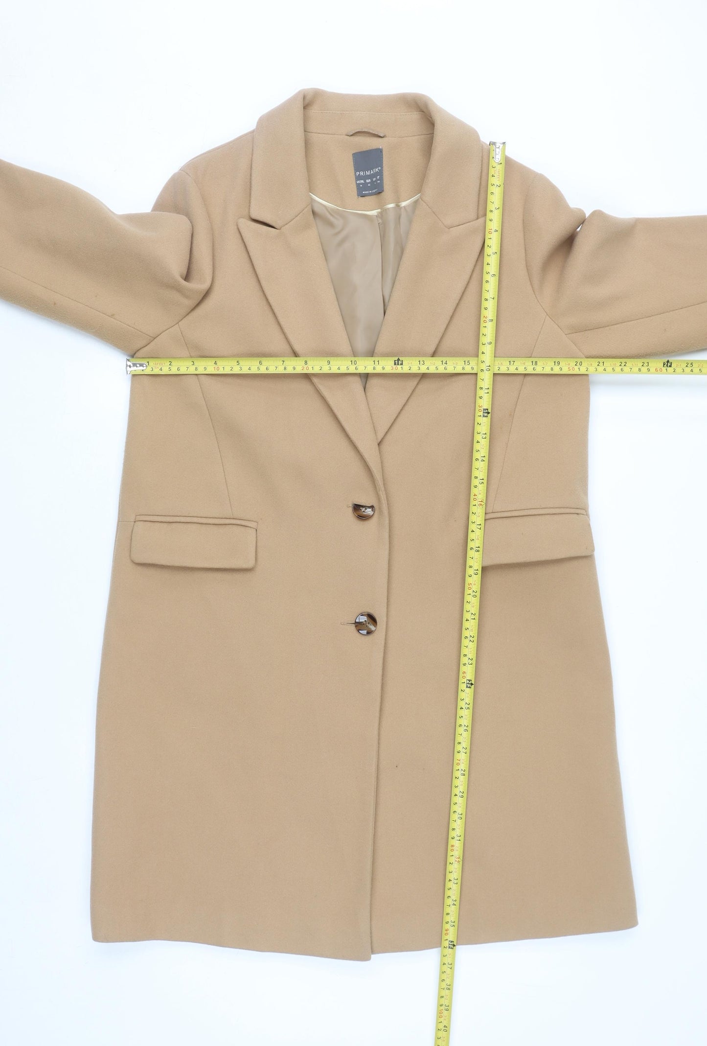 Primark Women’s Beige Wool Blend Mid-Length Overcoat UK 14