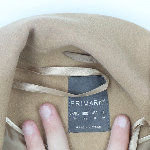 Primark Women’s Beige Wool Blend Mid-Length Overcoat UK 14
