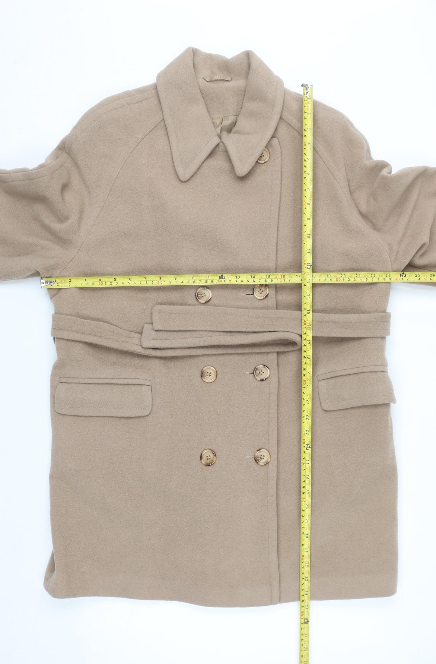 Principles Women's Beige Wool Cashmere Belted Trench Coat Size 18
