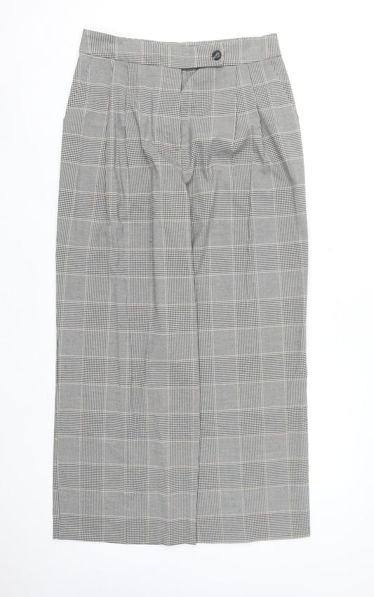 Primark Womens Grey Check Wide-Leg Pleated Trousers Size 16