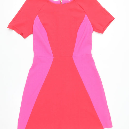 Topshop Women Pink Colourblock Bodycon Dress Size 10 Short Sleeve